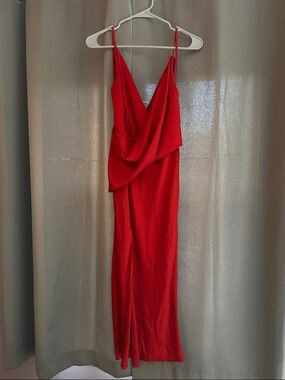 ASOS Red Draped Midi Dress with Spaghetti Straps
